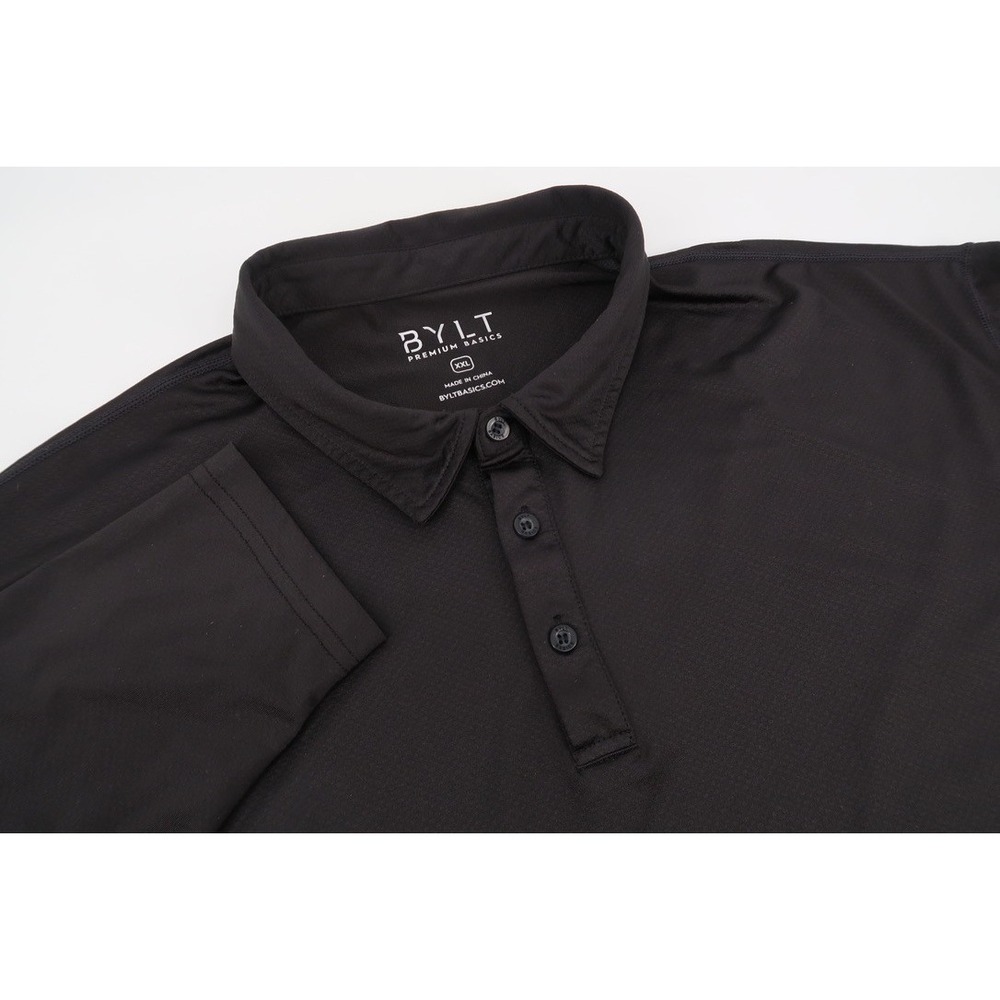 BYLT Men's XXL Black Long Sleeve Polo Shirt Performance Golf Size 2XL